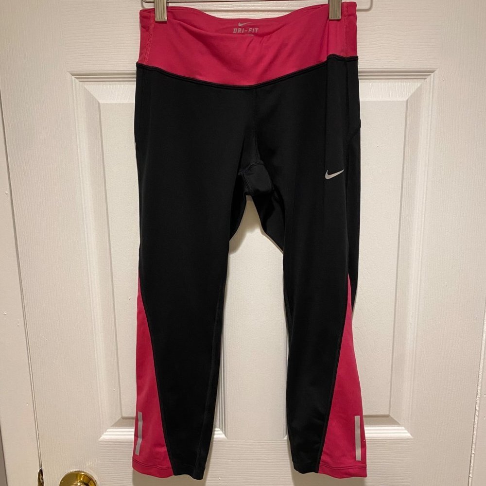 Nike Dri-Fit Red & Black Elastic Drawstring Waist Athletic Crop Leggings Size S